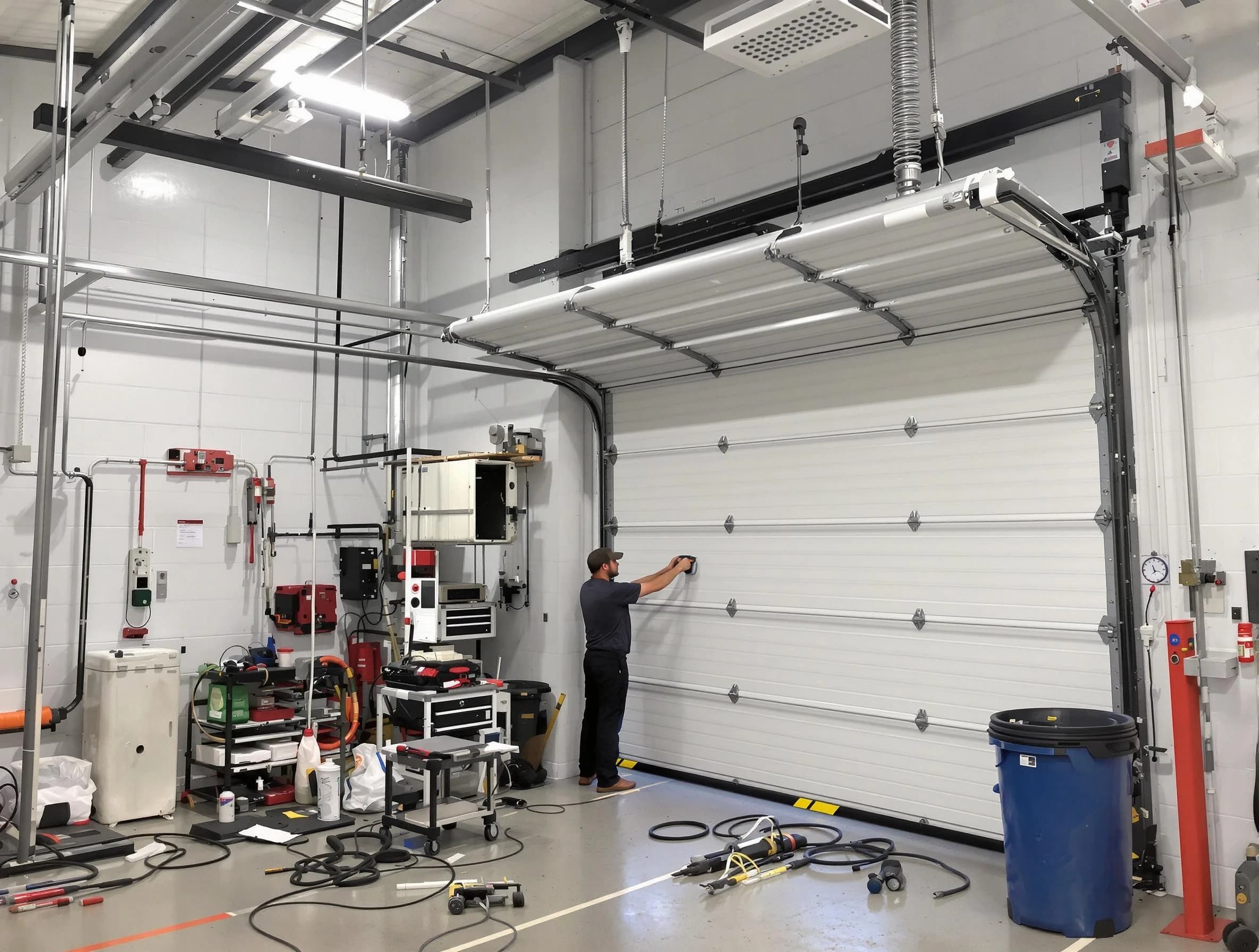 West Point Garage Door Repair certified technician performing commercial door repair at a West Point business facility