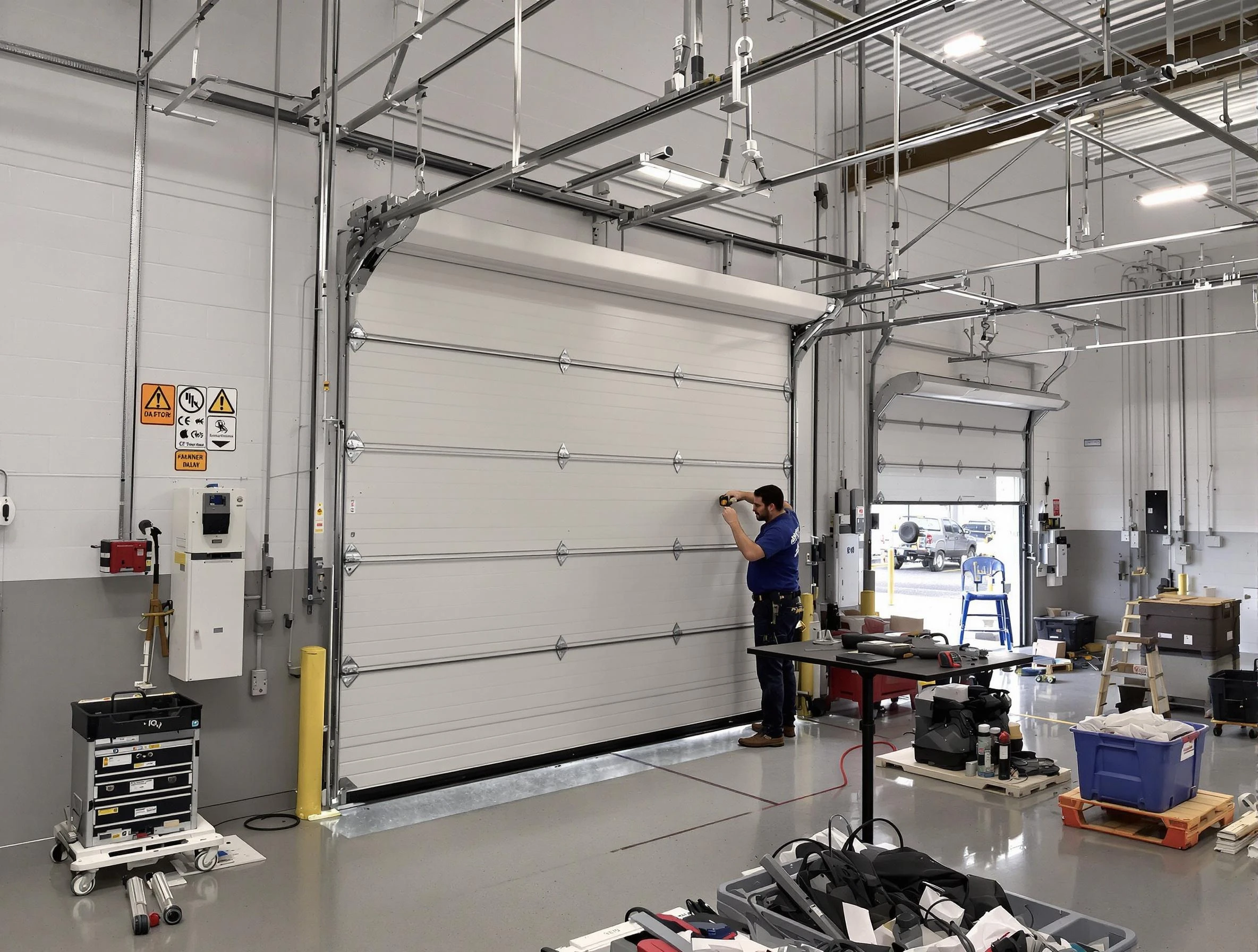 Commercial garage door repair being performed by West Point Garage Door Repair expert in West Point