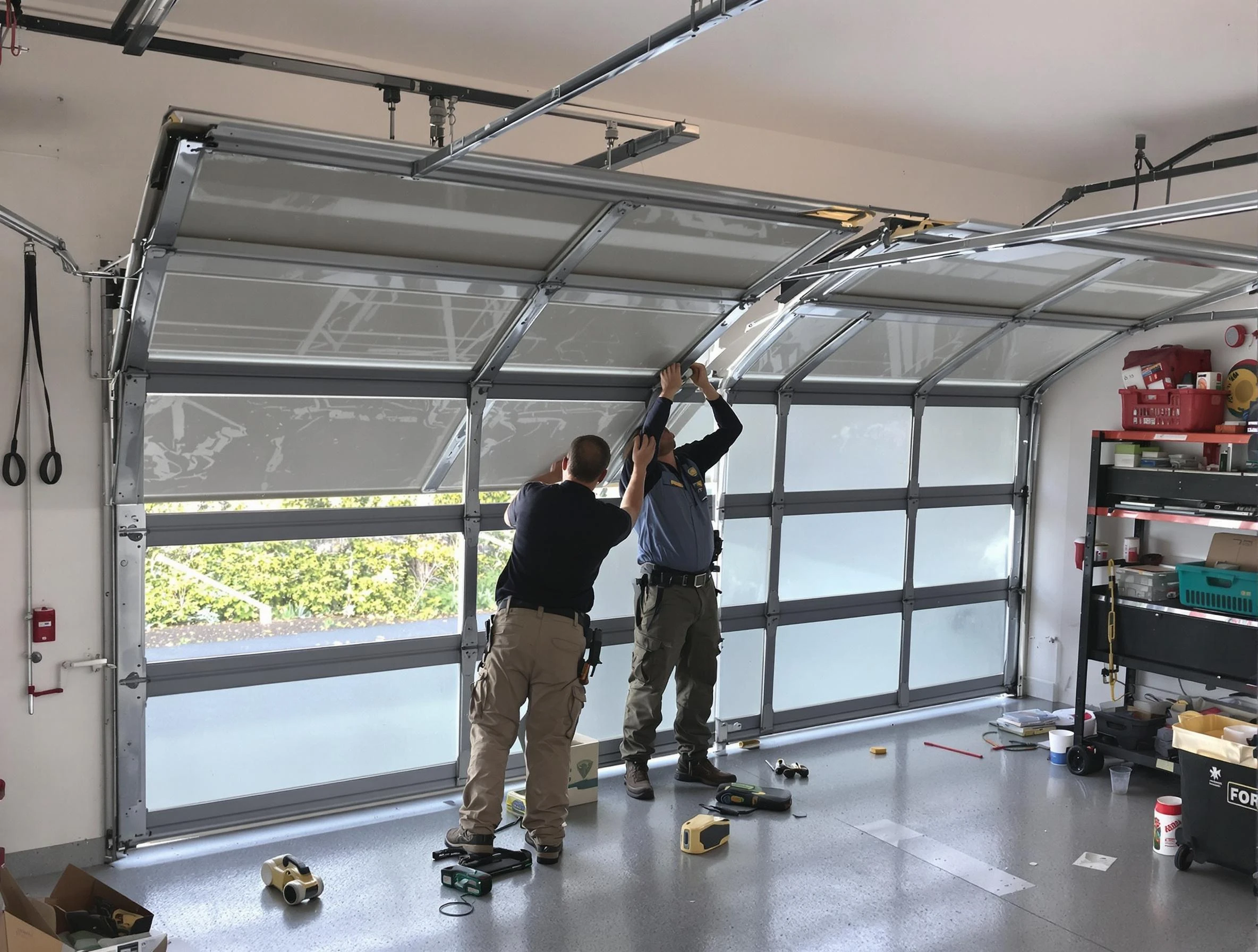 West Point Garage Door Repair expert performing precise panel replacement on West Point garage door